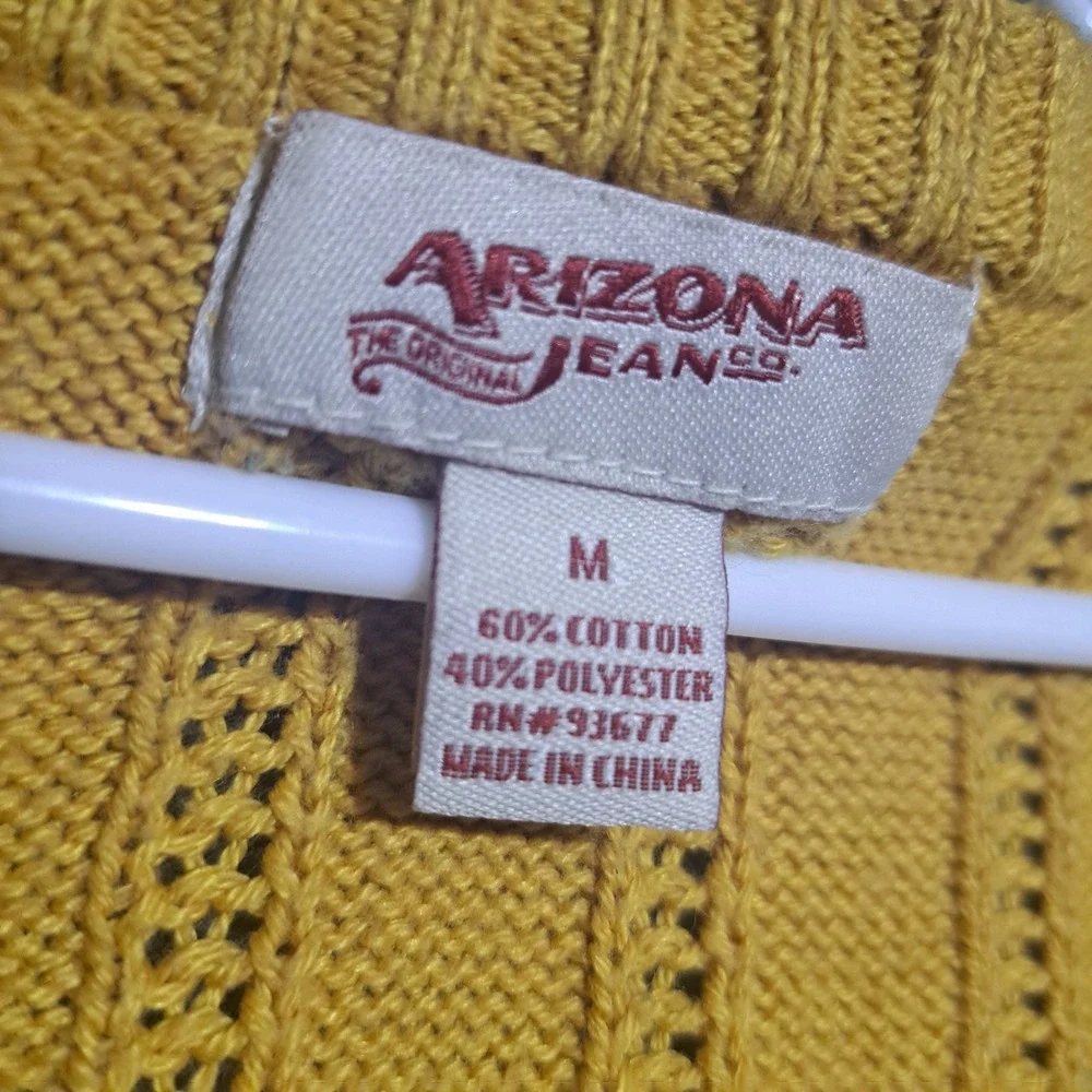 Arizona Jean Co Mustard Yellow V-Neck Cable Knit Sweater Medium Preppy Boho